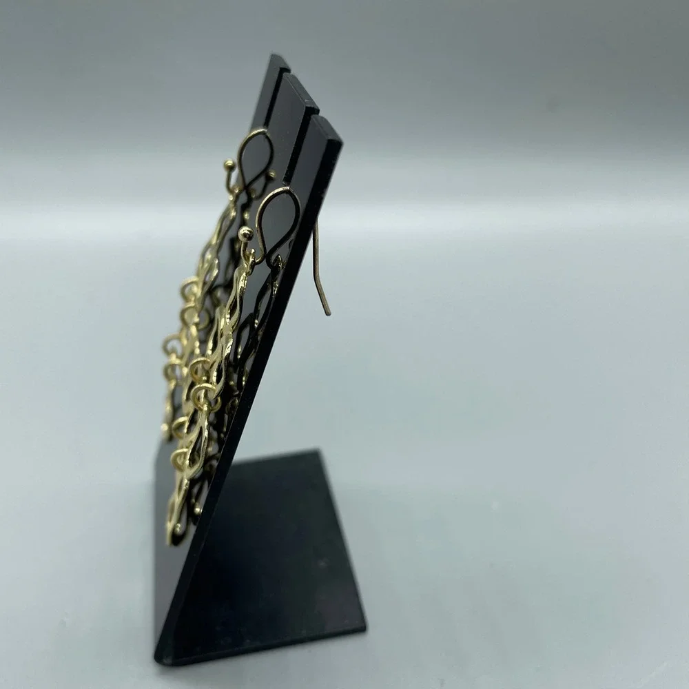 Gold Tone Tiered Geometric Oval Link Chandelier Statement Drop Earrings‎